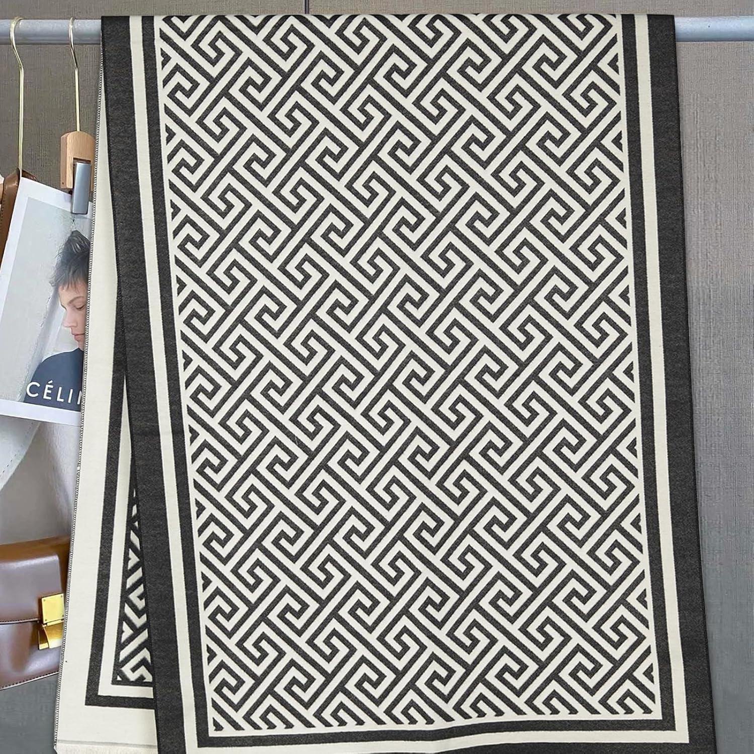 imageEXTREE Womens Scarf Pashmina Shawls and Wraps for Evening Dress Bridesmaid Wedding Bridal Winter Warm Long Large ScarvesBlack Back Word Grid