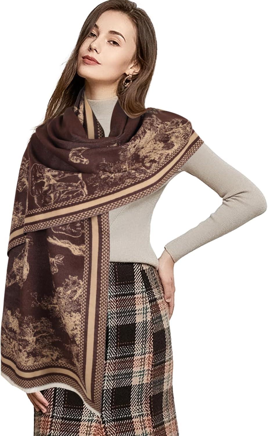 imageEXTREE Womens Scarf Pashmina Shawls and Wraps for Evening Dress Bridesmaid Wedding Bridal Winter Warm Long Large ScarvesBrown