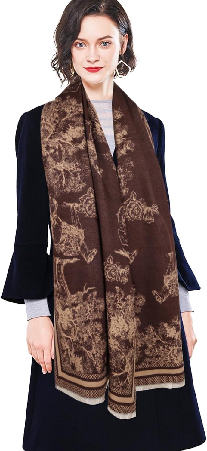 imageEXTREE Womens Scarf Pashmina Shawls and Wraps for Evening Dress Bridesmaid Wedding Bridal Winter Warm Long Large ScarvesBrown