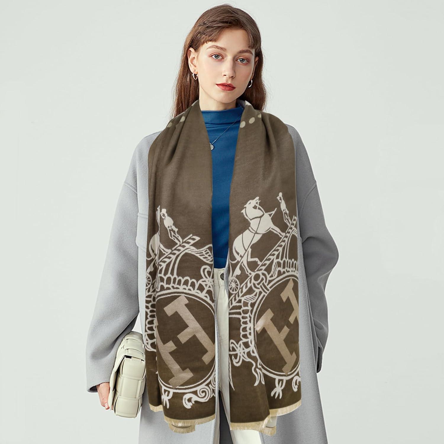 imageEXTREE Womens Scarf Pashmina Shawls and Wraps for Evening Dress Bridesmaid Wedding Bridal Winter Warm Long Large ScarvesBrown Big H Knight Carriage