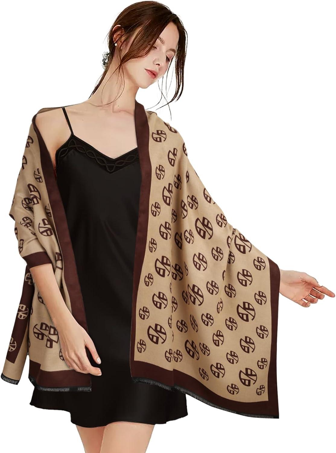 imageEXTREE Womens Scarf Pashmina Shawls and Wraps for Evening Dress Bridesmaid Wedding Bridal Winter Warm Long Large ScarvesBrown Coffee One