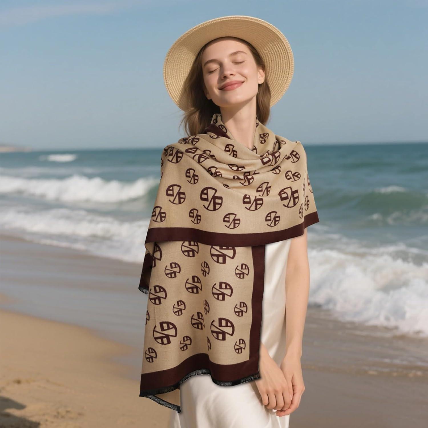 imageEXTREE Womens Scarf Pashmina Shawls and Wraps for Evening Dress Bridesmaid Wedding Bridal Winter Warm Long Large ScarvesBrown Coffee One