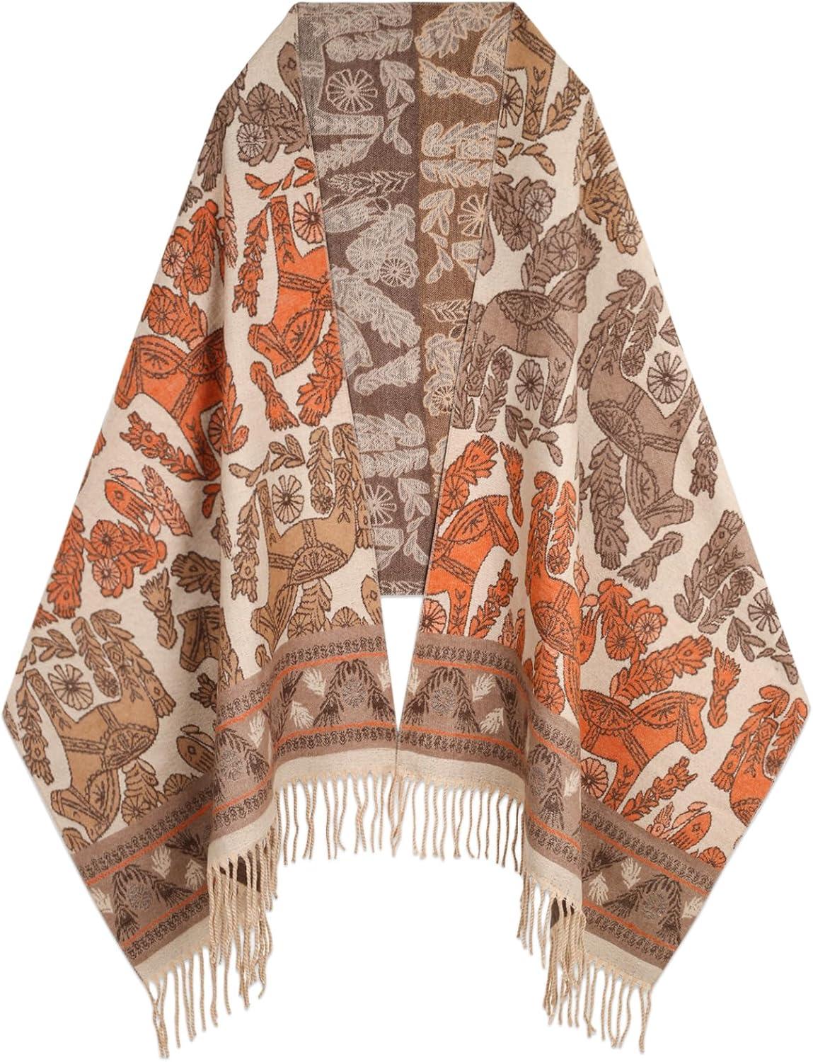 imageEXTREE Womens Scarf Pashmina Shawls and Wraps for Evening Dress Bridesmaid Wedding Bridal Winter Warm Long Large ScarvesBrown Orange Retro