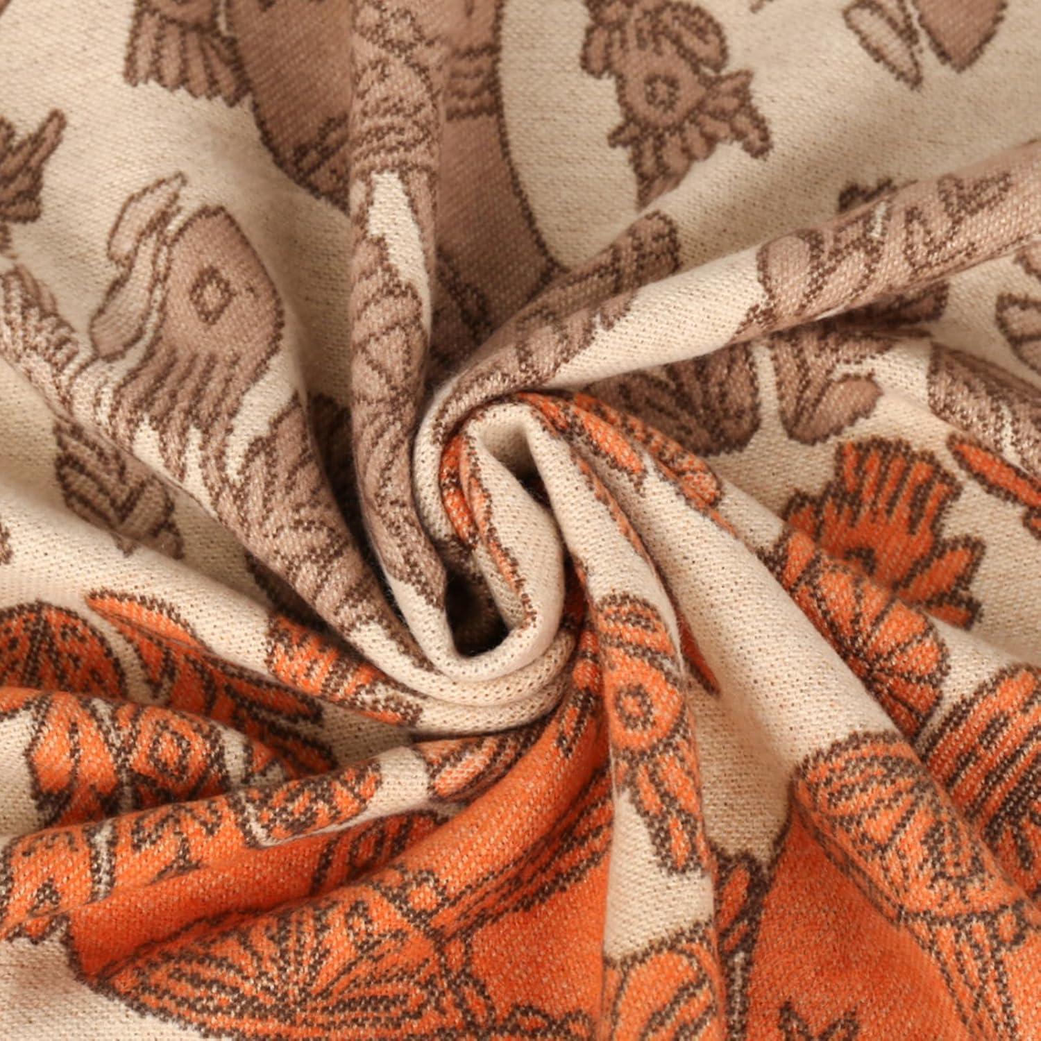 imageEXTREE Womens Scarf Pashmina Shawls and Wraps for Evening Dress Bridesmaid Wedding Bridal Winter Warm Long Large ScarvesBrown Orange Retro