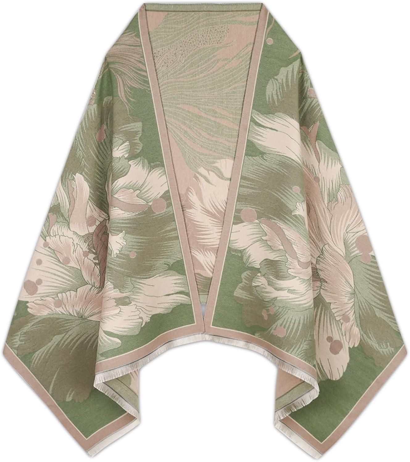 imageEXTREE Womens Scarf Pashmina Shawls and Wraps for Evening Dress Bridesmaid Wedding Bridal Winter Warm Long Large ScarvesDanqing Begonia Green