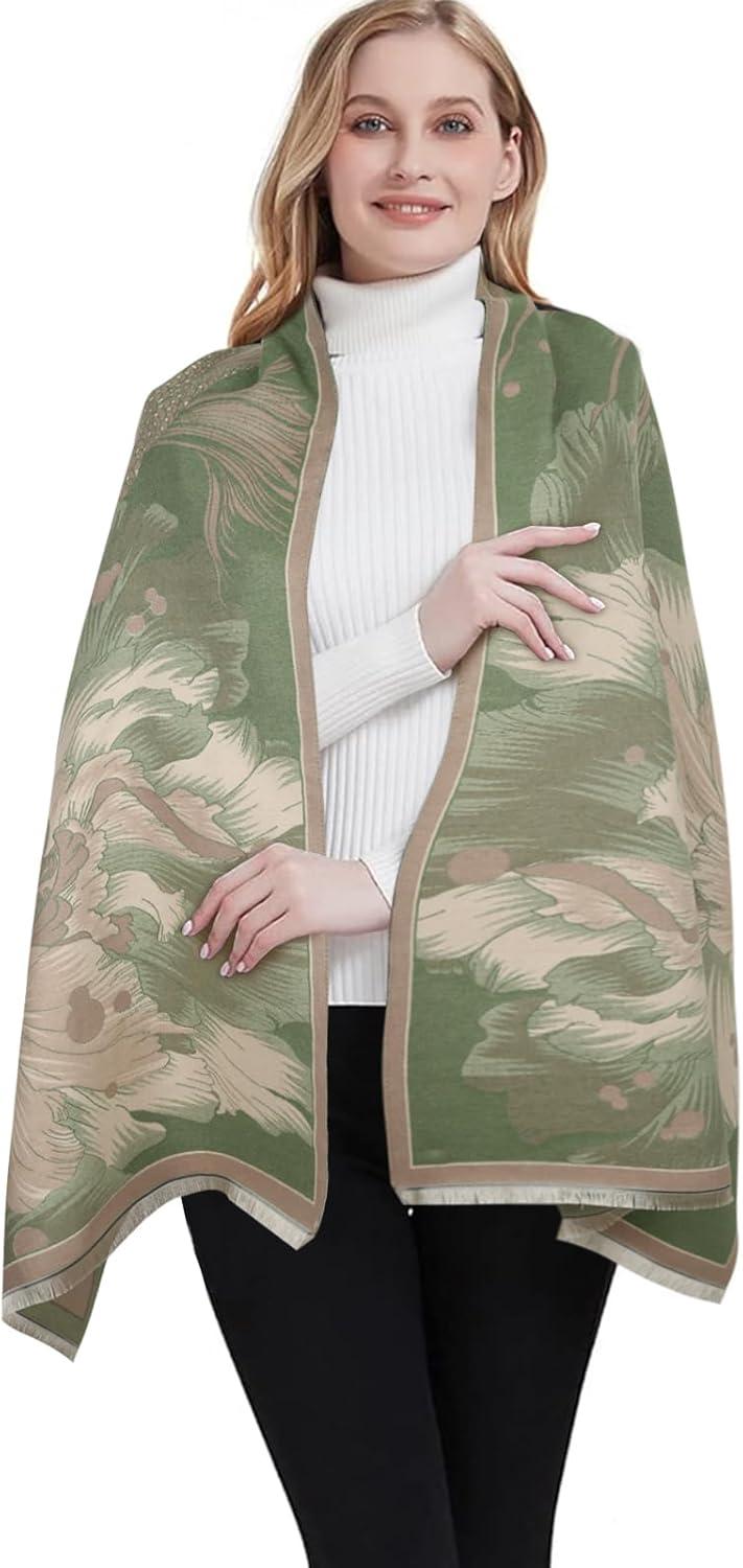 imageEXTREE Womens Scarf Pashmina Shawls and Wraps for Evening Dress Bridesmaid Wedding Bridal Winter Warm Long Large ScarvesDanqing Begonia Green
