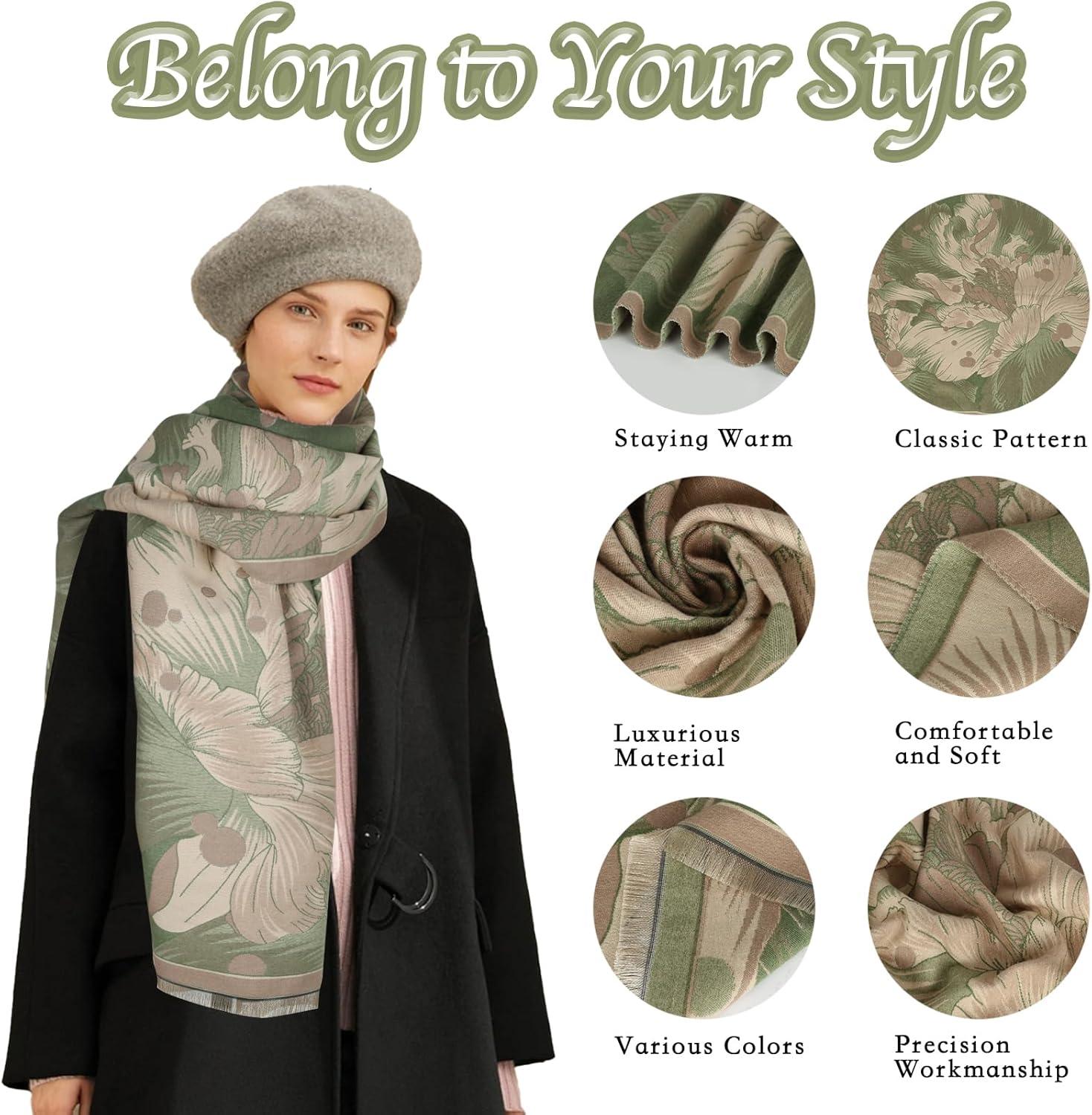 imageEXTREE Womens Scarf Pashmina Shawls and Wraps for Evening Dress Bridesmaid Wedding Bridal Winter Warm Long Large ScarvesDanqing Begonia Green