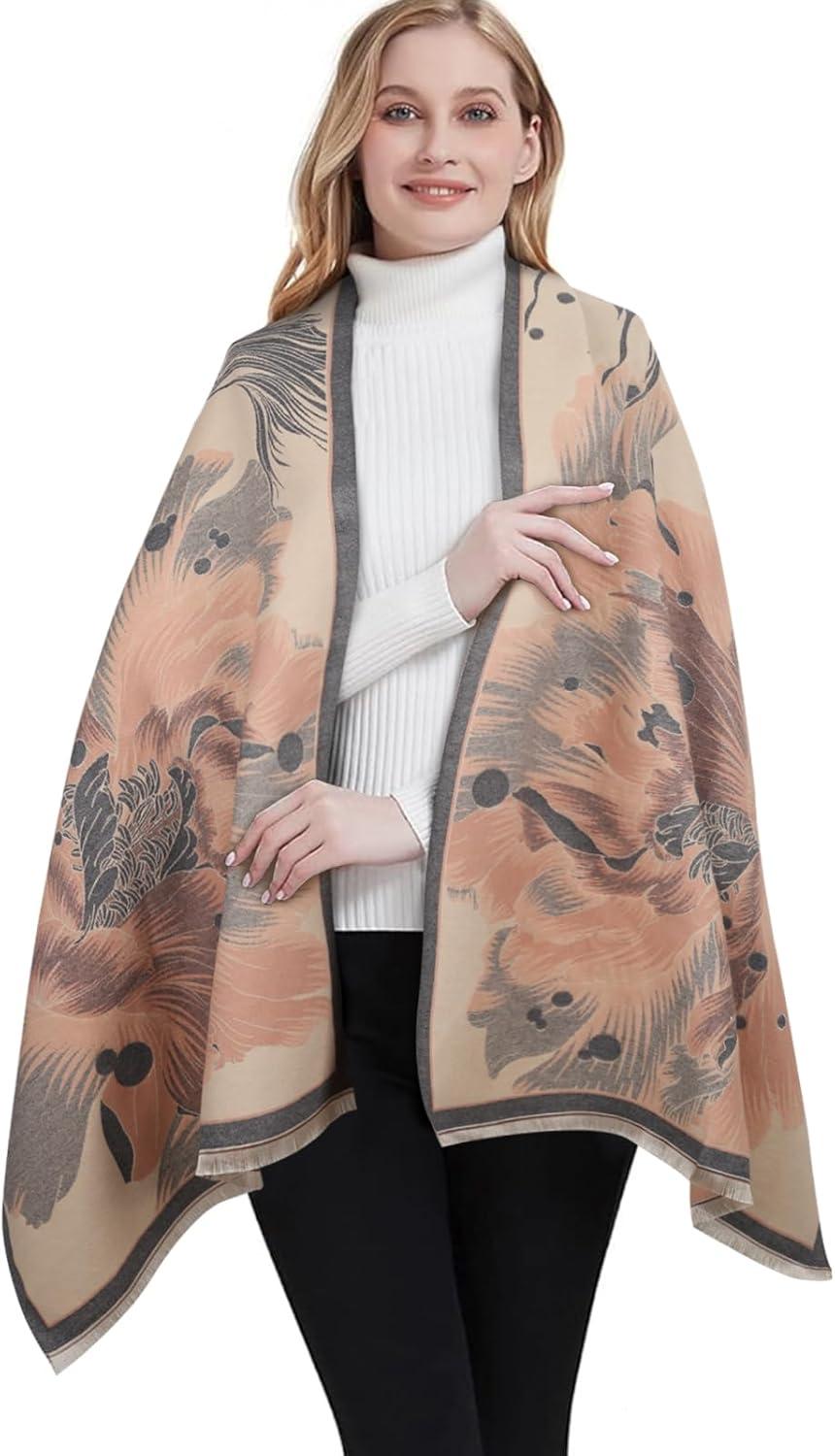 imageEXTREE Womens Scarf Pashmina Shawls and Wraps for Evening Dress Bridesmaid Wedding Bridal Winter Warm Long Large ScarvesDanqing Begonia Pink