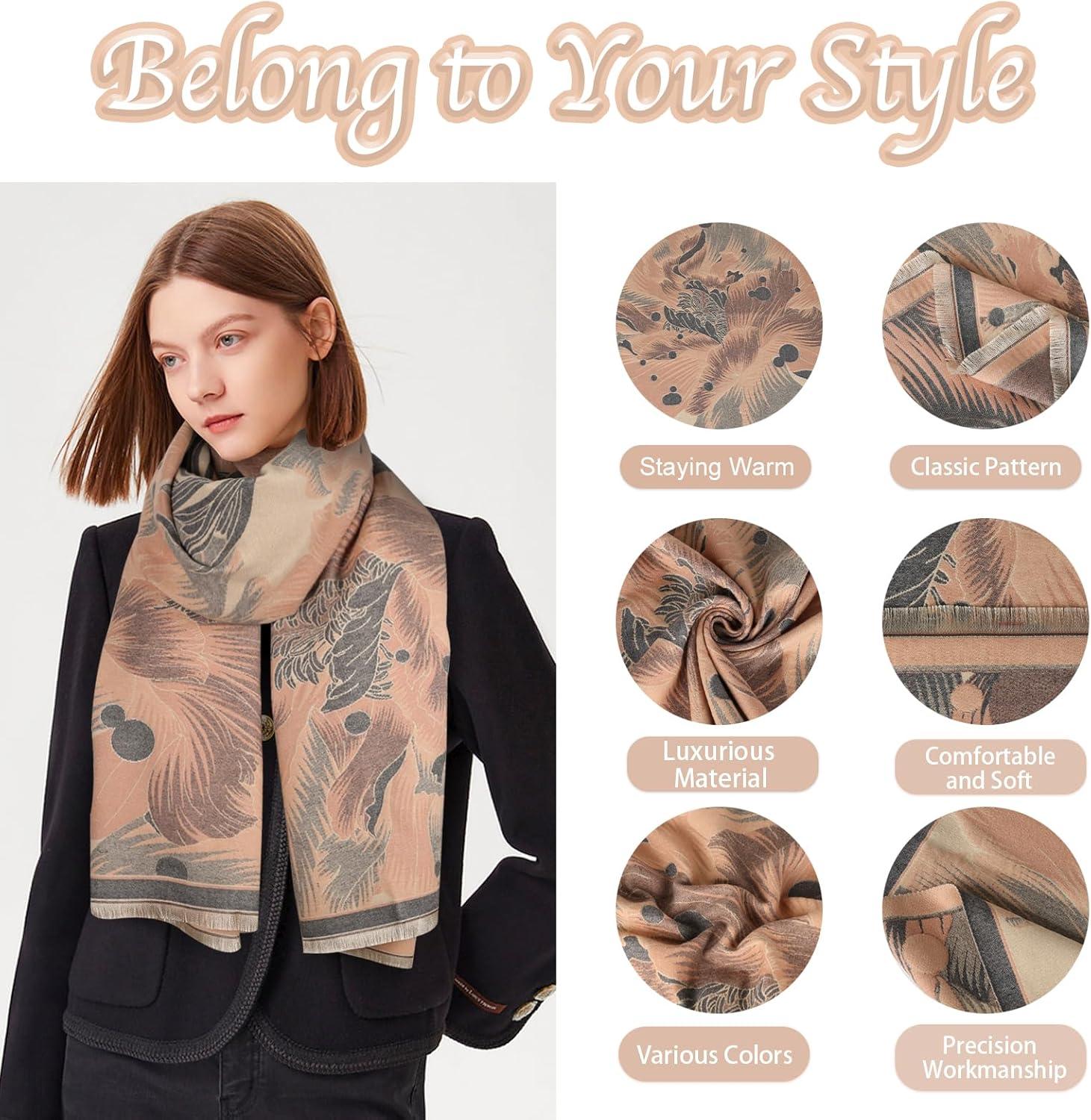 imageEXTREE Womens Scarf Pashmina Shawls and Wraps for Evening Dress Bridesmaid Wedding Bridal Winter Warm Long Large ScarvesDanqing Begonia Pink