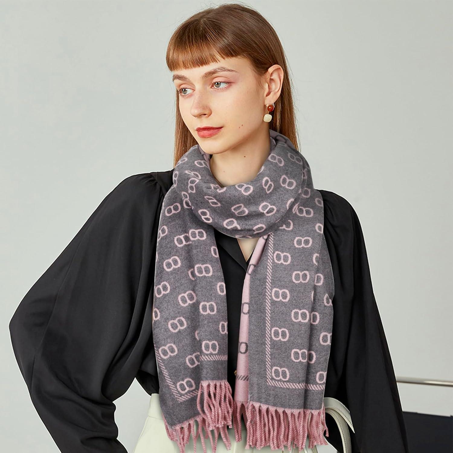 imageEXTREE Womens Scarf Pashmina Shawls and Wraps for Evening Dress Bridesmaid Wedding Bridal Winter Warm Long Large ScarvesDark Gray and Pink Twotone C Tassel