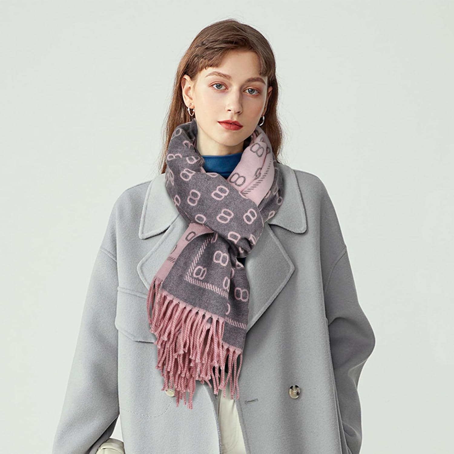 imageEXTREE Womens Scarf Pashmina Shawls and Wraps for Evening Dress Bridesmaid Wedding Bridal Winter Warm Long Large ScarvesDark Gray and Pink Twotone C Tassel