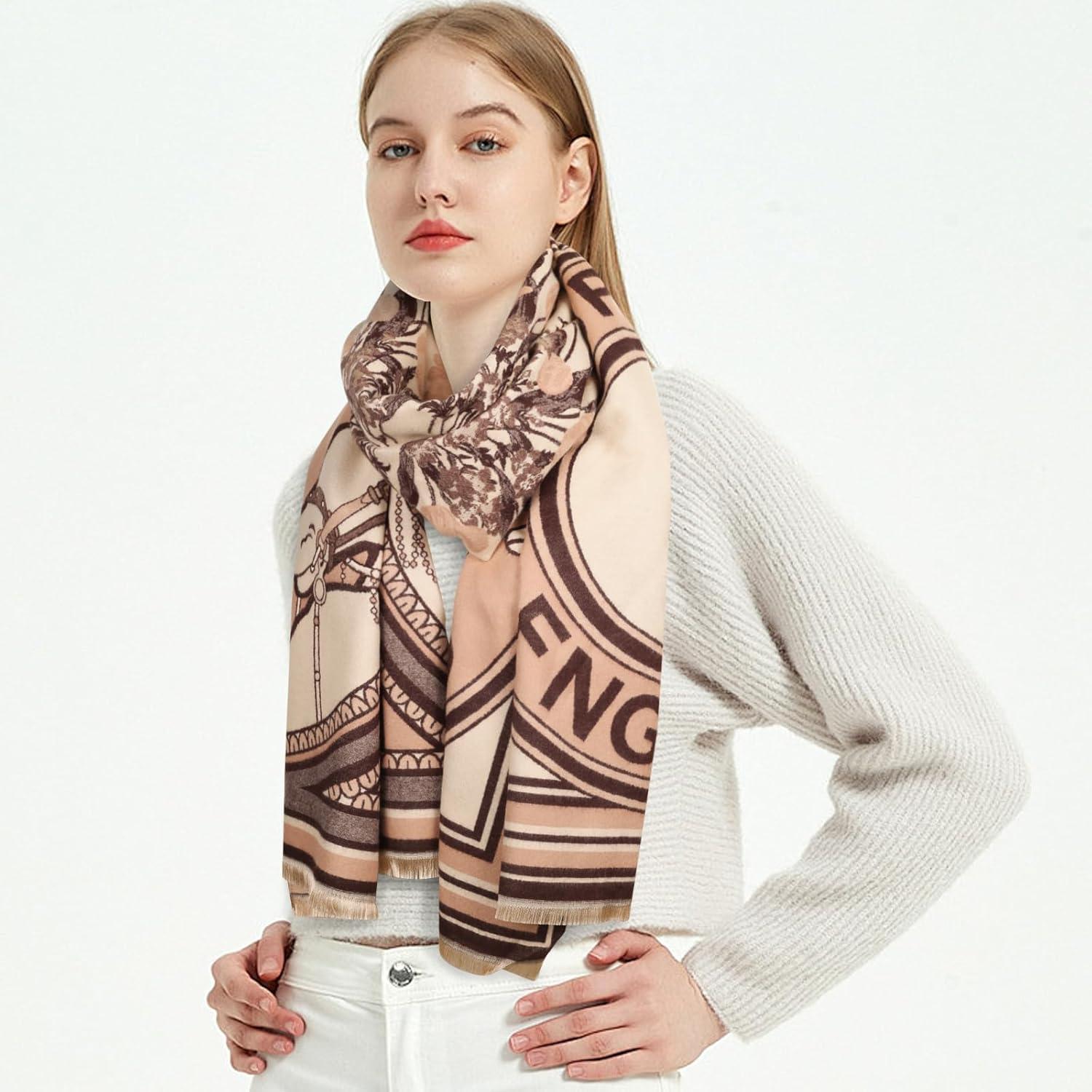 imageEXTREE Womens Scarf Pashmina Shawls and Wraps for Evening Dress Bridesmaid Wedding Bridal Winter Warm Long Large ScarvesElegant Apricot Unicorn Rice