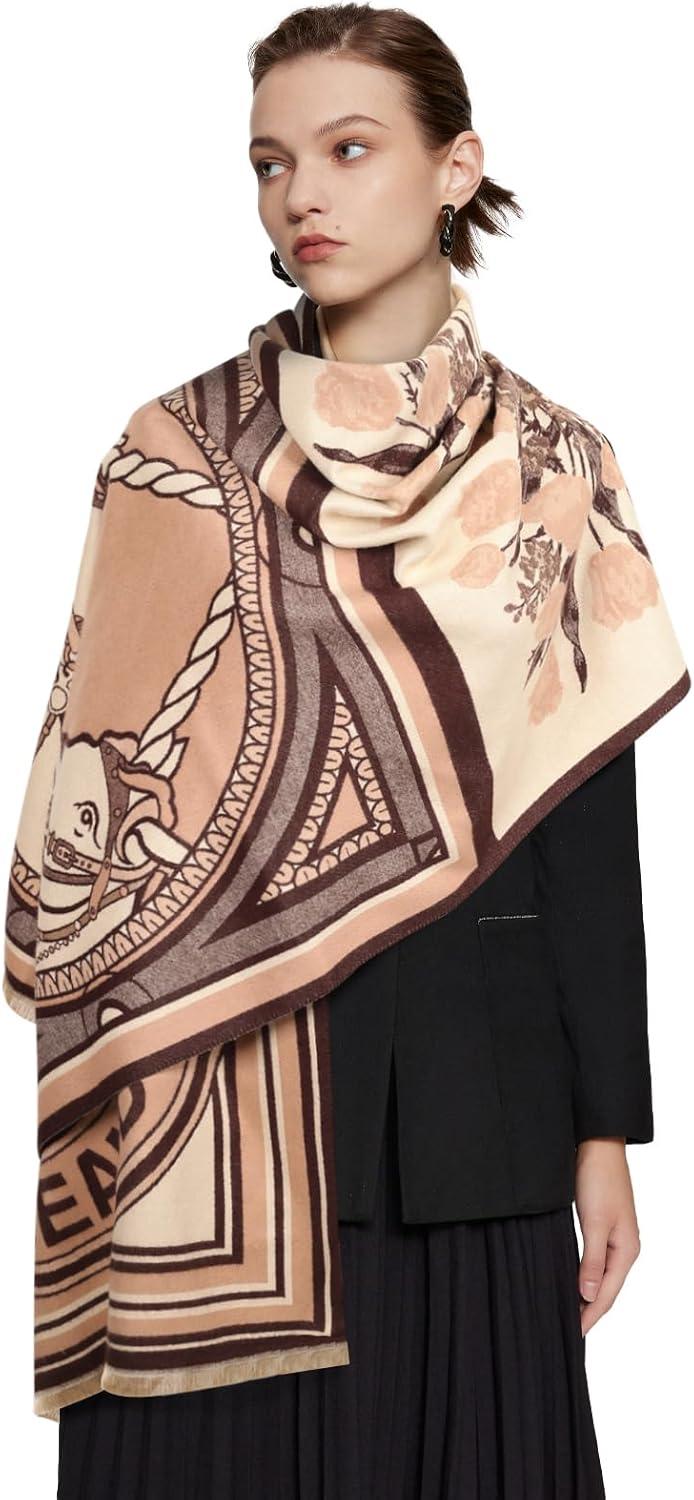 imageEXTREE Womens Scarf Pashmina Shawls and Wraps for Evening Dress Bridesmaid Wedding Bridal Winter Warm Long Large ScarvesElegant Apricot Unicorn Rice