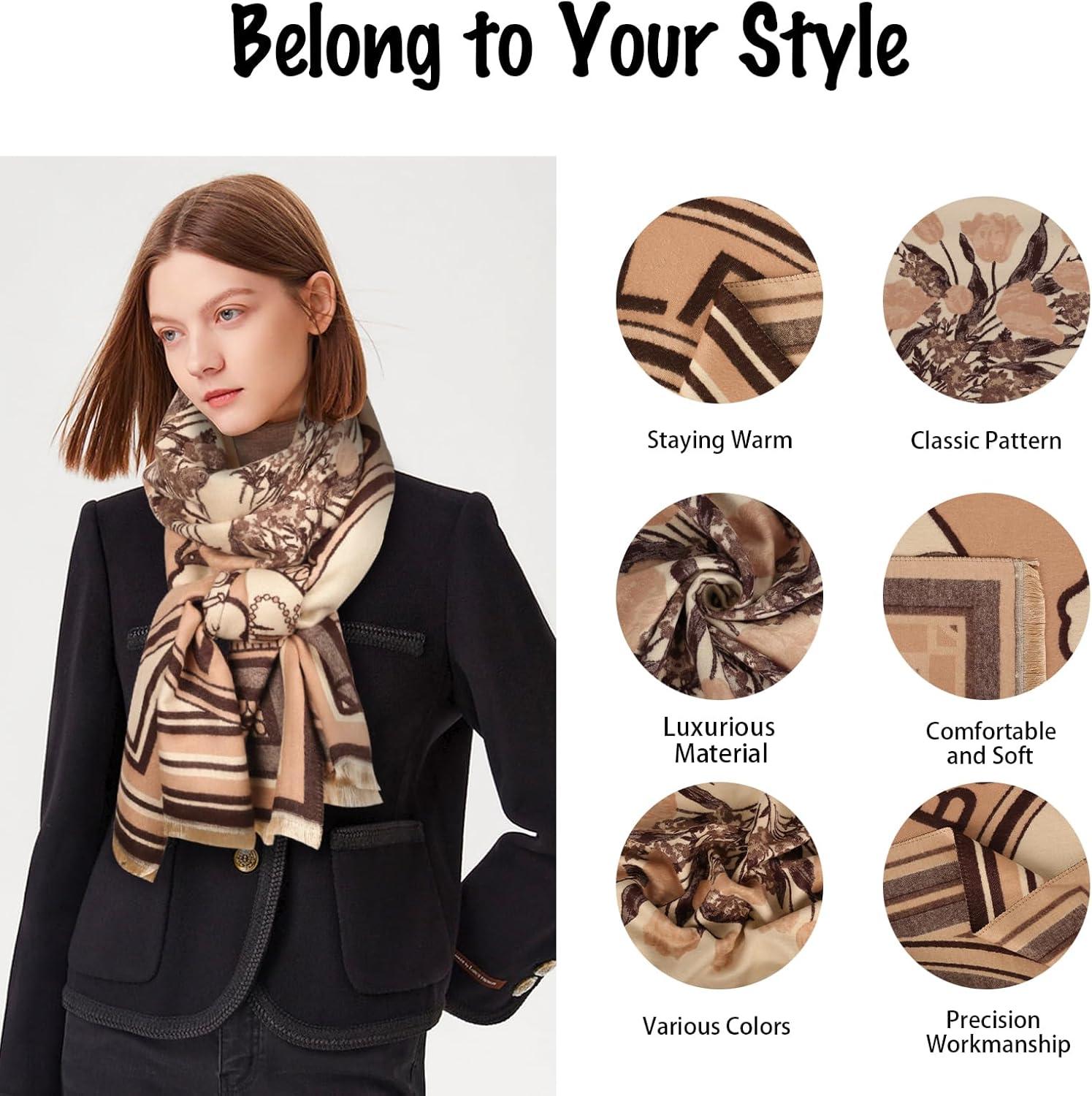 imageEXTREE Womens Scarf Pashmina Shawls and Wraps for Evening Dress Bridesmaid Wedding Bridal Winter Warm Long Large ScarvesElegant Apricot Unicorn Rice