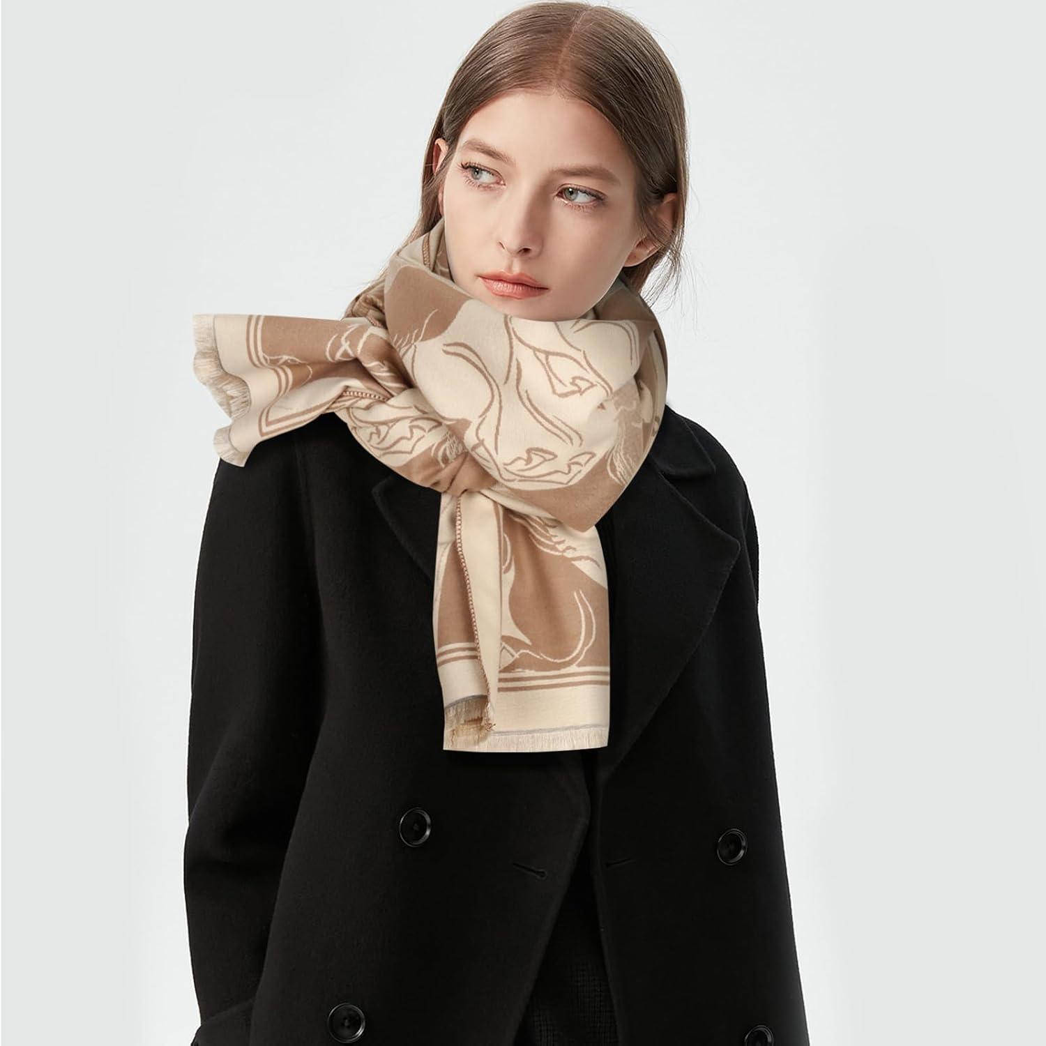 imageEXTREE Womens Scarf Pashmina Shawls and Wraps for Evening Dress Bridesmaid Wedding Bridal Winter Warm Long Large ScarvesGalloping Horse Brown