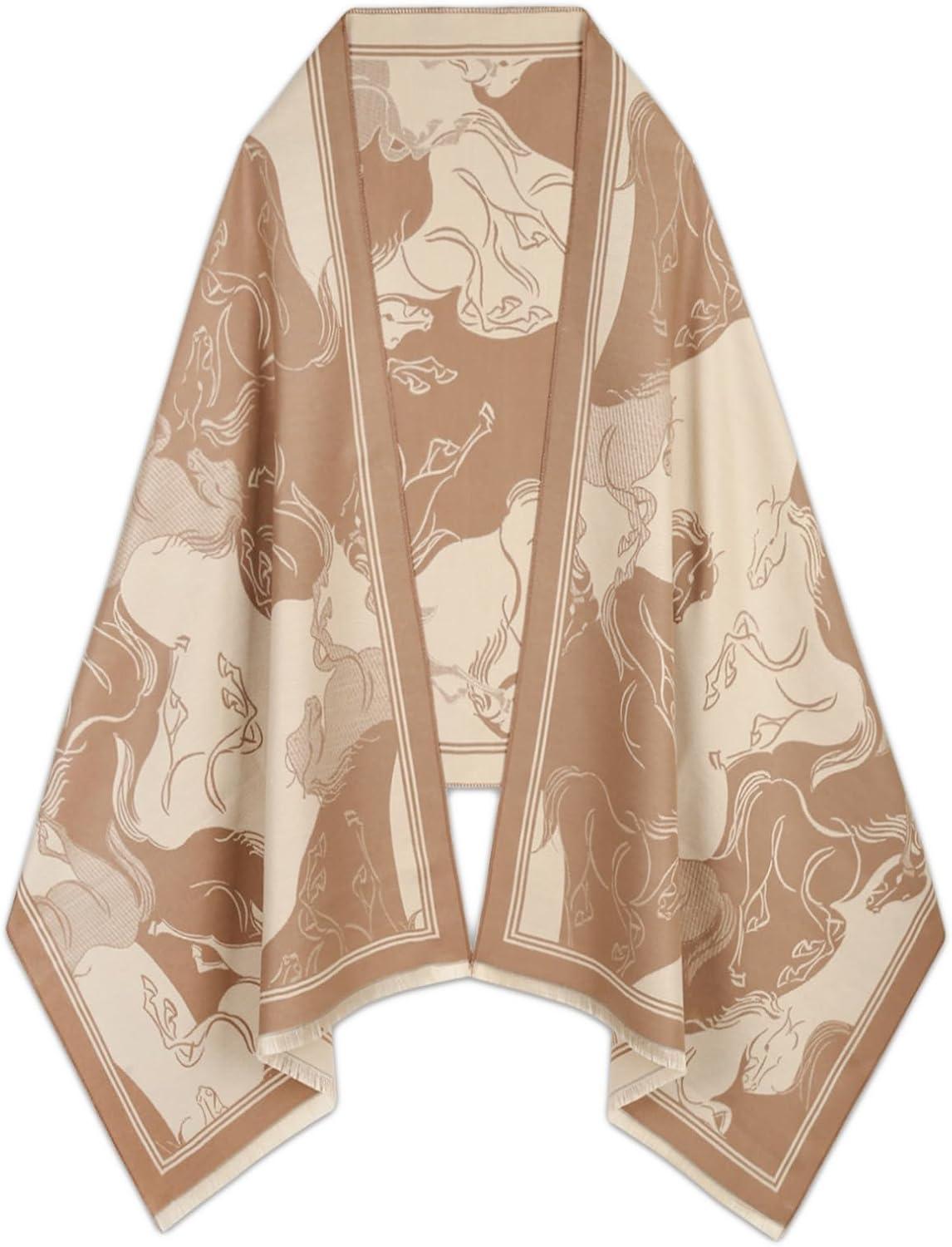 imageEXTREE Womens Scarf Pashmina Shawls and Wraps for Evening Dress Bridesmaid Wedding Bridal Winter Warm Long Large ScarvesGalloping Horse Brown