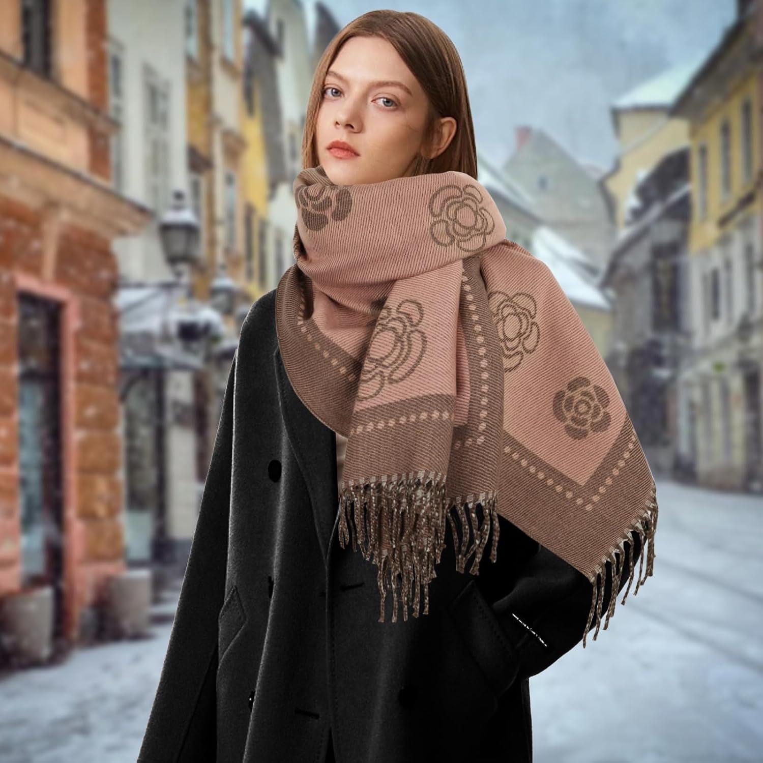 imageEXTREE Womens Scarf Pashmina Shawls and Wraps for Evening Dress Bridesmaid Wedding Bridal Winter Warm Long Large ScarvesGray Pink