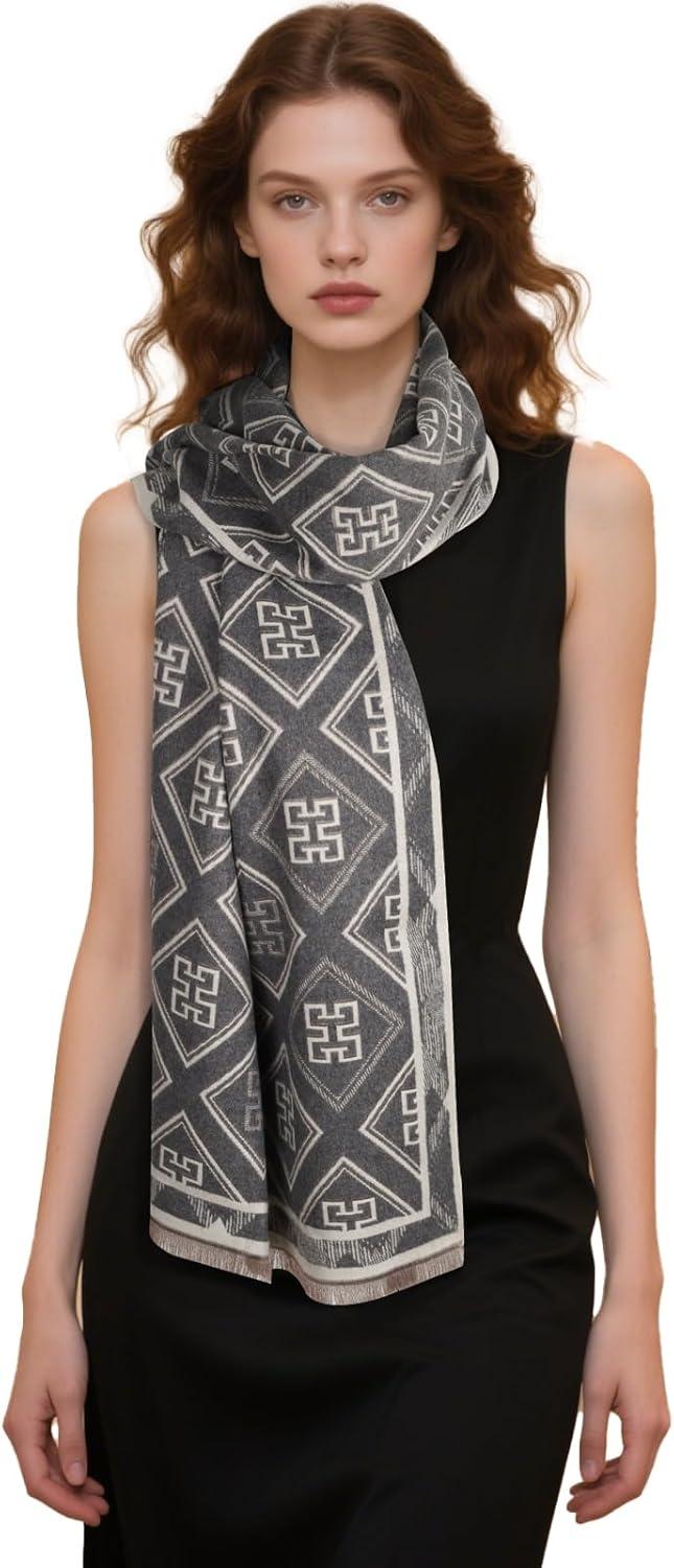 imageEXTREE Womens Scarf Pashmina Shawls and Wraps for Evening Dress Bridesmaid Wedding Bridal Winter Warm Long Large ScarvesGrey One