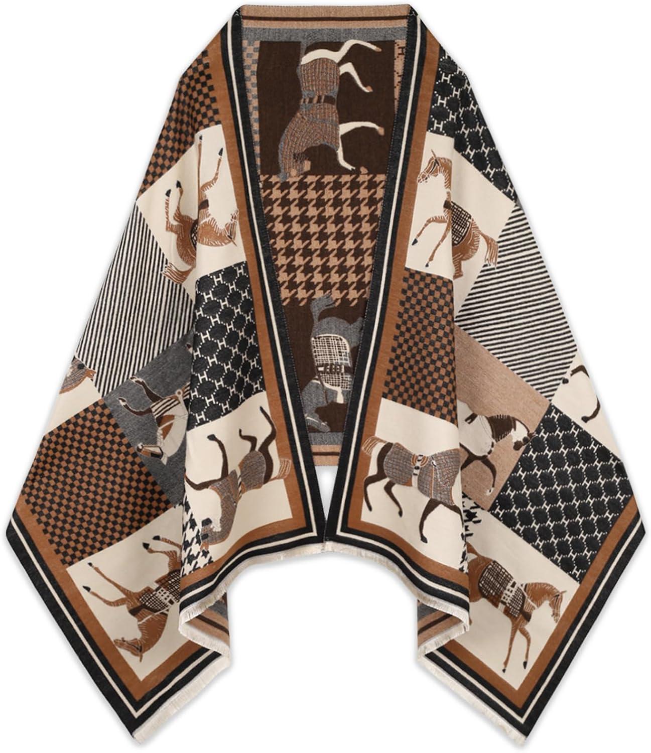 imageEXTREE Womens Scarf Pashmina Shawls and Wraps for Evening Dress Bridesmaid Wedding Bridal Winter Warm Long Large ScarvesHoundstooth H Horse Black Coffee