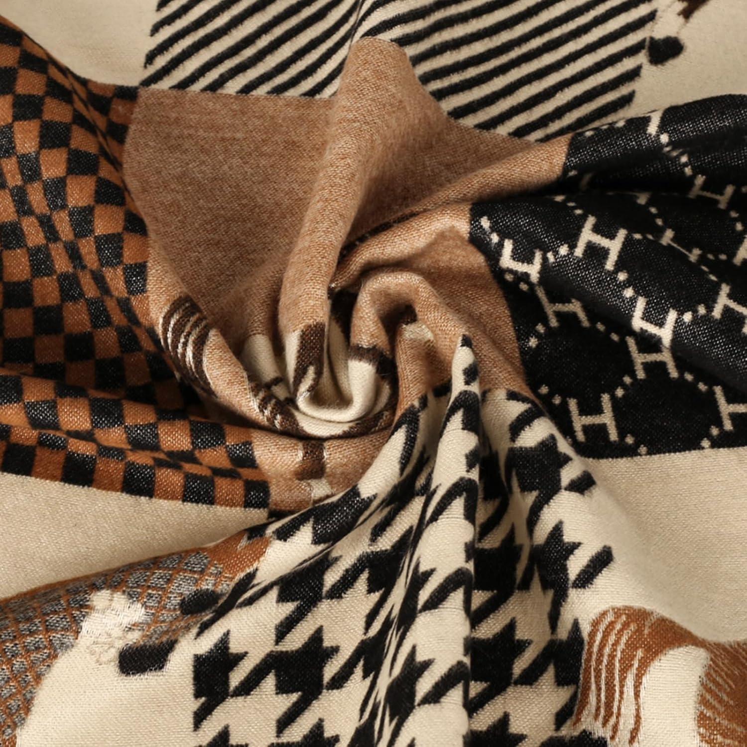 imageEXTREE Womens Scarf Pashmina Shawls and Wraps for Evening Dress Bridesmaid Wedding Bridal Winter Warm Long Large ScarvesHoundstooth H Horse Black Coffee