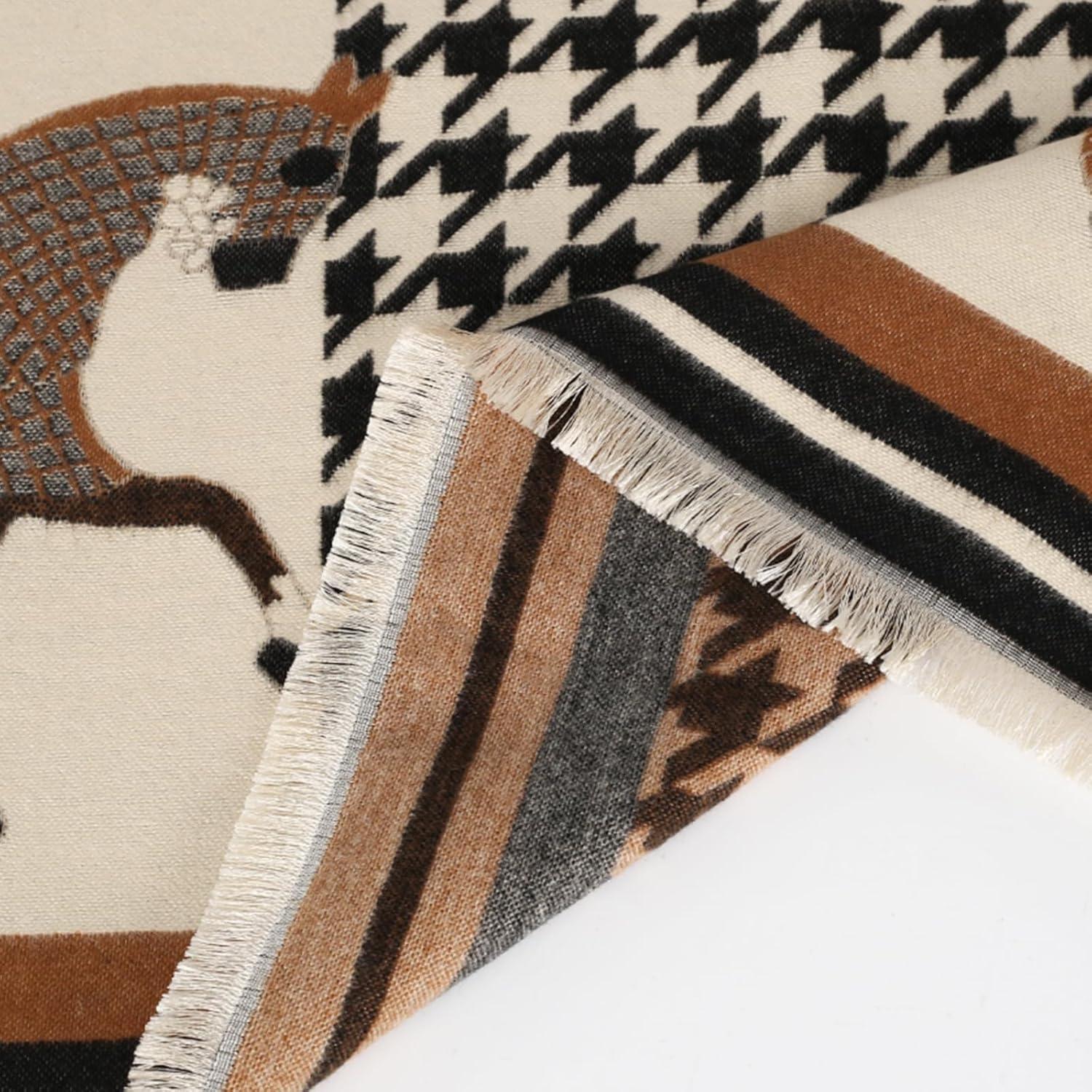 imageEXTREE Womens Scarf Pashmina Shawls and Wraps for Evening Dress Bridesmaid Wedding Bridal Winter Warm Long Large ScarvesHoundstooth H Horse Black Coffee