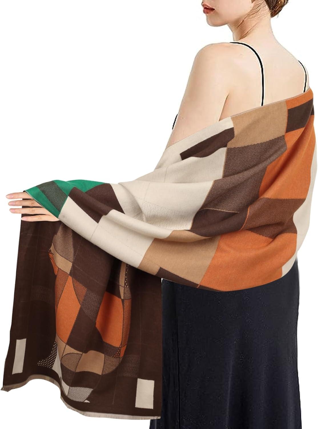 imageEXTREE Womens Scarf Pashmina Shawls and Wraps for Evening Dress Bridesmaid Wedding Bridal Winter Warm Long Large ScarvesInvisible Kitten Coffee Orange Green