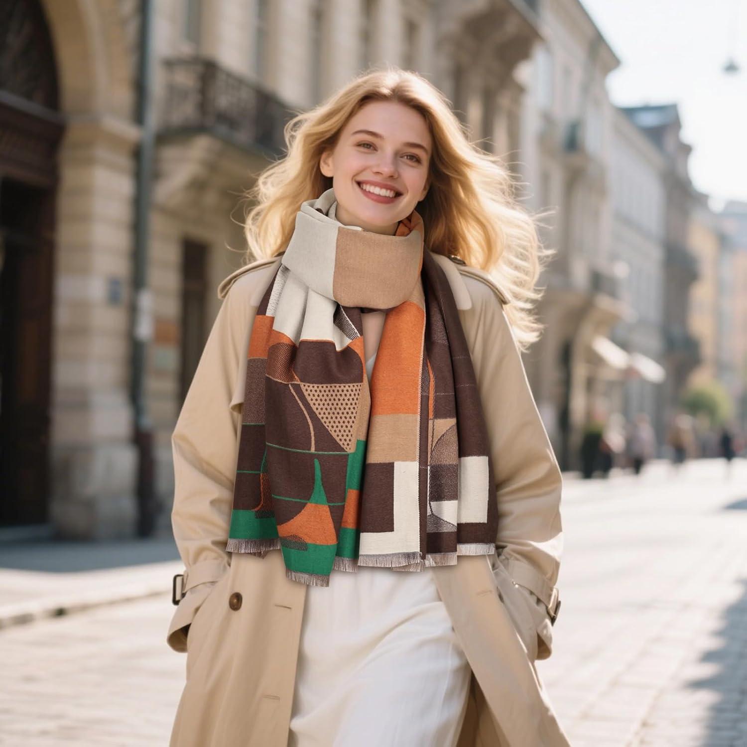 imageEXTREE Womens Scarf Pashmina Shawls and Wraps for Evening Dress Bridesmaid Wedding Bridal Winter Warm Long Large ScarvesInvisible Kitten Coffee Orange Green