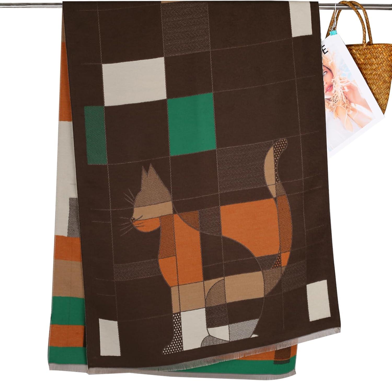 imageEXTREE Womens Scarf Pashmina Shawls and Wraps for Evening Dress Bridesmaid Wedding Bridal Winter Warm Long Large ScarvesInvisible Kitten Coffee Orange Green