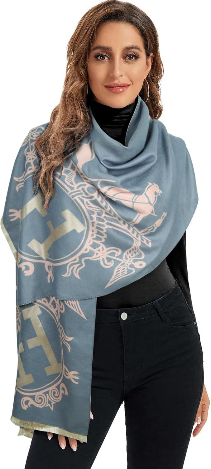 imageEXTREE Womens Scarf Pashmina Shawls and Wraps for Evening Dress Bridesmaid Wedding Bridal Winter Warm Long Large ScarvesMisty Blue Big H Knight Carriage