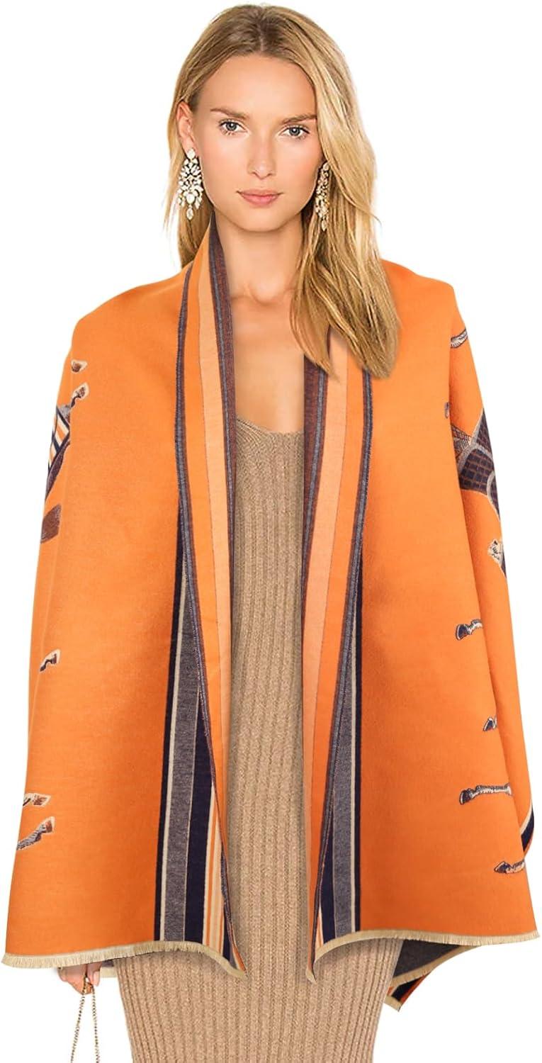 imageEXTREE Womens Scarf Pashmina Shawls and Wraps for Evening Dress Bridesmaid Wedding Bridal Winter Warm Long Large ScarvesMixu Junma Orange