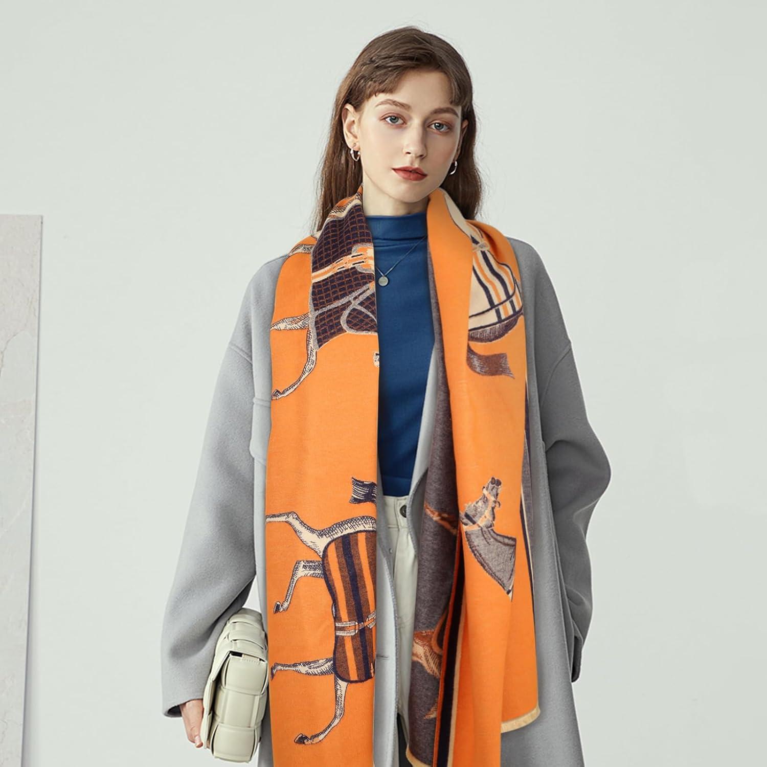 imageEXTREE Womens Scarf Pashmina Shawls and Wraps for Evening Dress Bridesmaid Wedding Bridal Winter Warm Long Large ScarvesMixu Junma Orange