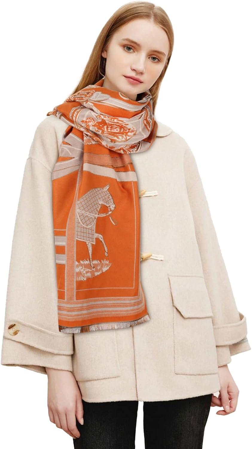 imageEXTREE Womens Scarf Pashmina Shawls and Wraps for Evening Dress Bridesmaid Wedding Bridal Winter Warm Long Large ScarvesOrange One