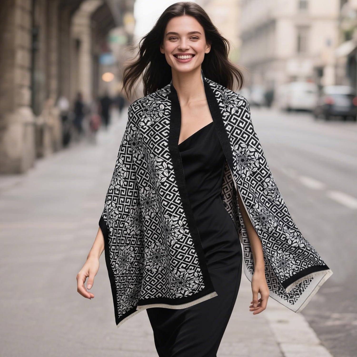 imageEXTREE Womens Scarf Wrap Soft ampamp Warm Shawl Lightweight SkinFriendly Versatile for All Seasons Holiday Gift IdeaBlack One