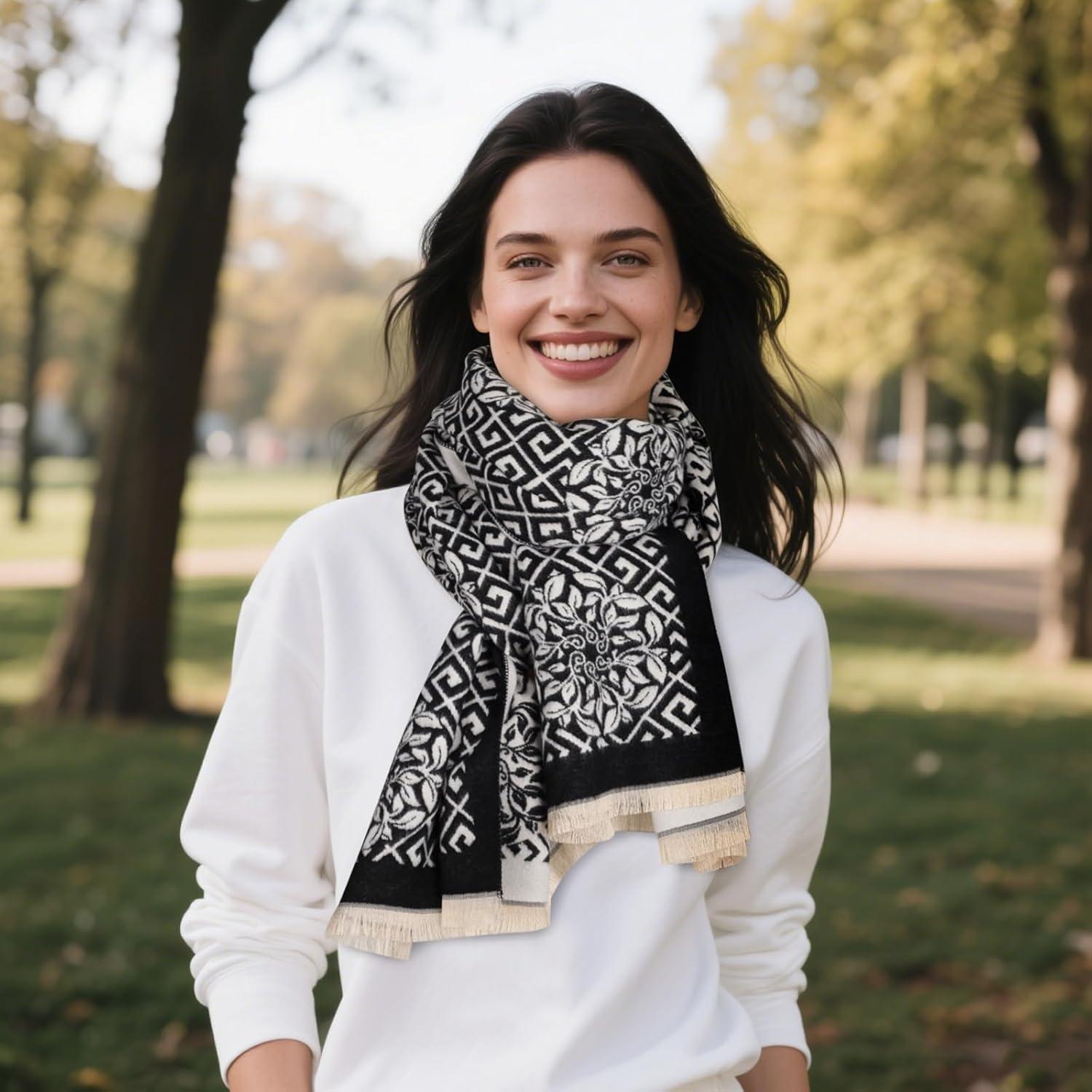 imageEXTREE Womens Scarf Wrap Soft ampamp Warm Shawl Lightweight SkinFriendly Versatile for All Seasons Holiday Gift IdeaBlack One