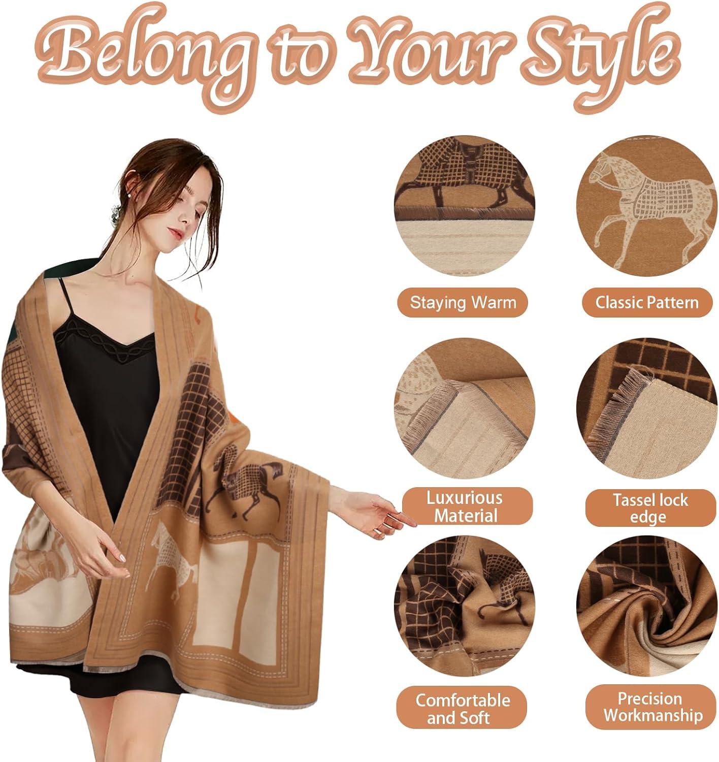 imageEXTREE Womens Scarf Wrap Soft ampamp Warm Shawl Lightweight SkinFriendly Versatile for All Seasons Holiday Gift IdeaCheckered Horse Dark Brown