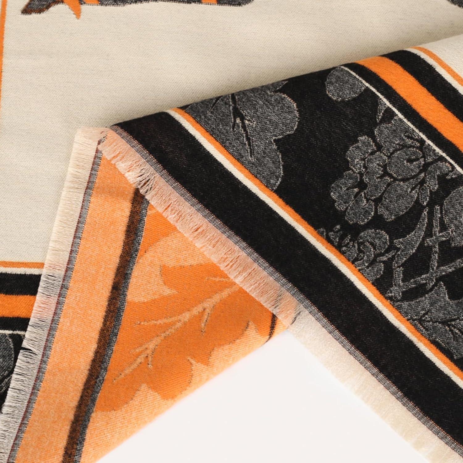 imageEXTREE Womens Scarf Wrap Soft ampamp Warm Shawl Lightweight SkinFriendly Versatile for All Seasons Holiday Gift IdeaDouble Horse Border Orange and Black