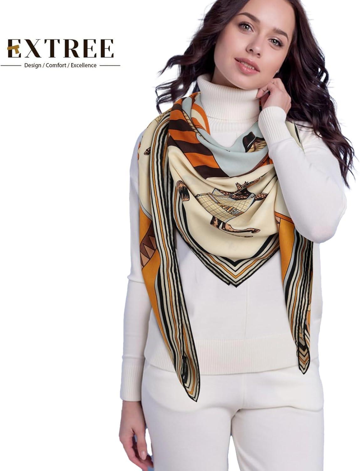 imageEXTREE Womens Travel Scarf Pashmina Shawls and Wraps Winter Warm Square Large Scarves Made of 60 Wool and 40 SilkColor01