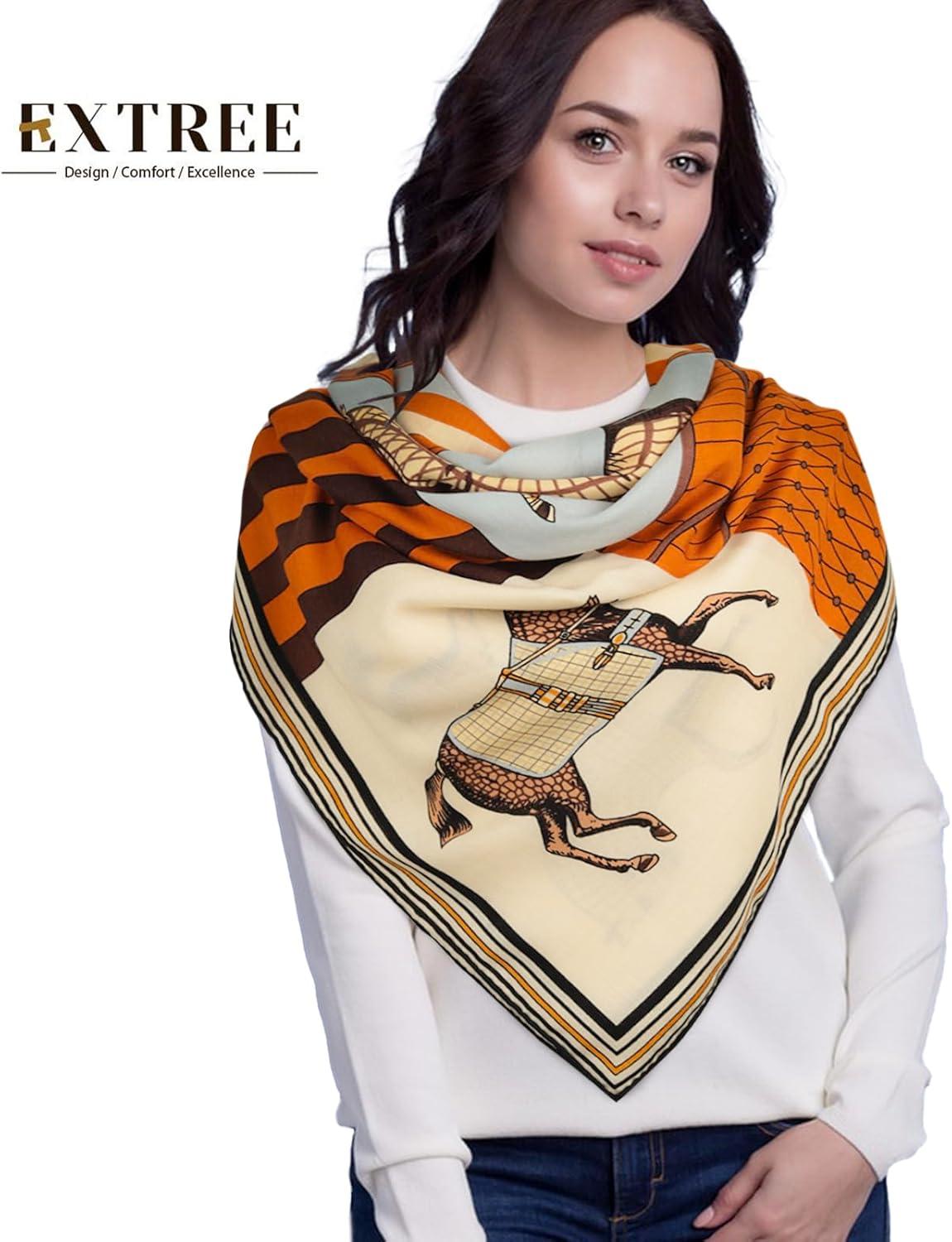 imageEXTREE Womens Travel Scarf Pashmina Shawls and Wraps Winter Warm Square Large Scarves Made of 60 Wool and 40 SilkColor01