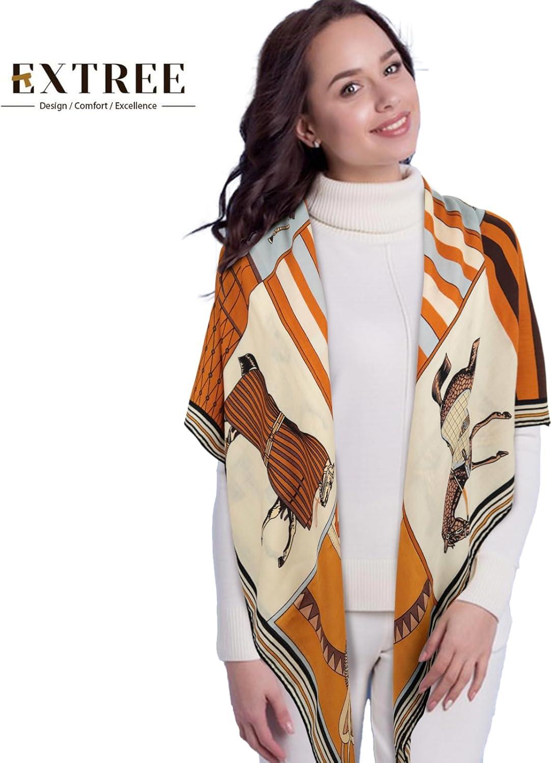 imageEXTREE Womens Travel Scarf Pashmina Shawls and Wraps Winter Warm Square Large Scarves Made of 60 Wool and 40 SilkColor01