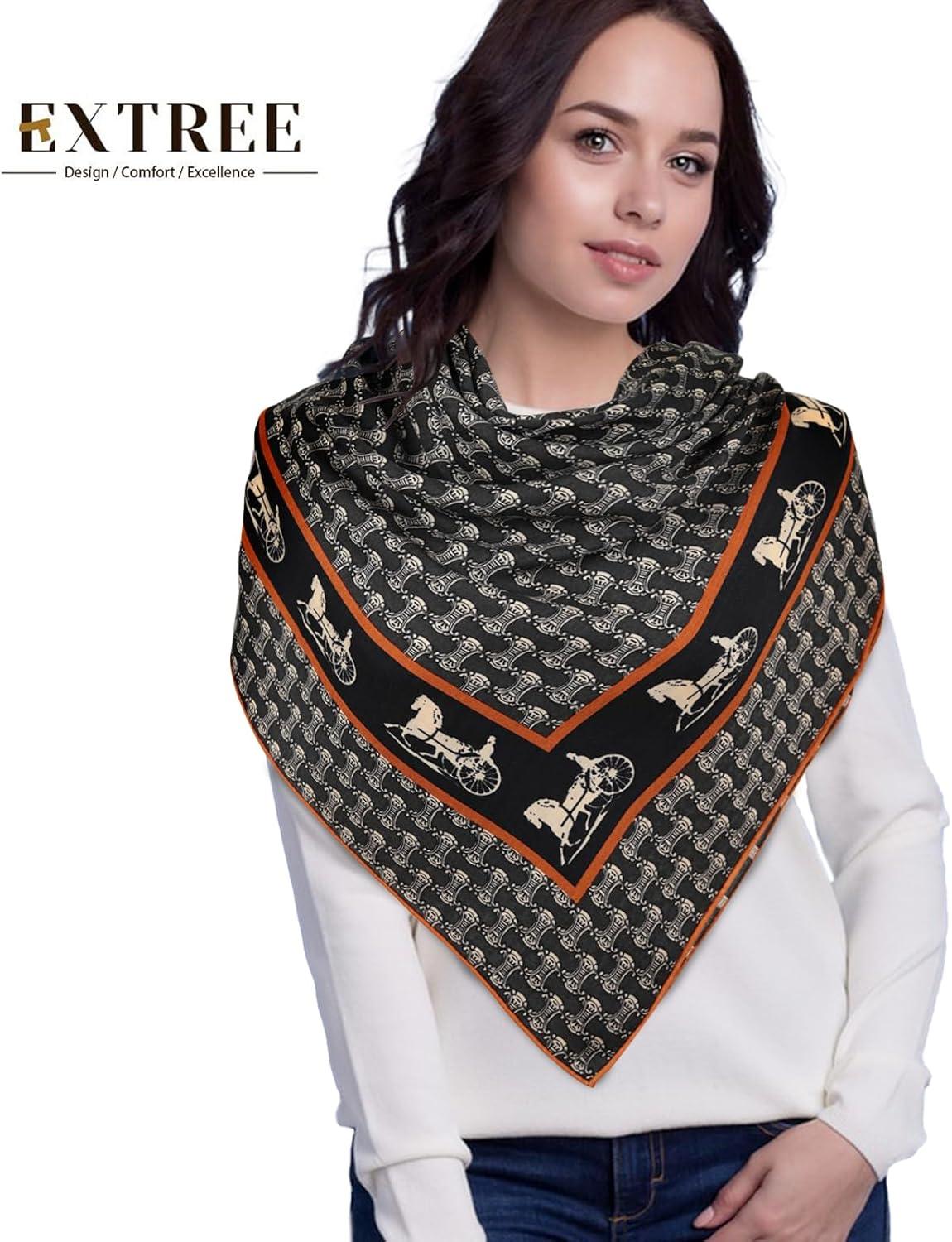 imageEXTREE Womens Travel Scarf Pashmina Shawls and Wraps Winter Warm Square Large Scarves Made of 60 Wool and 40 SilkColor02