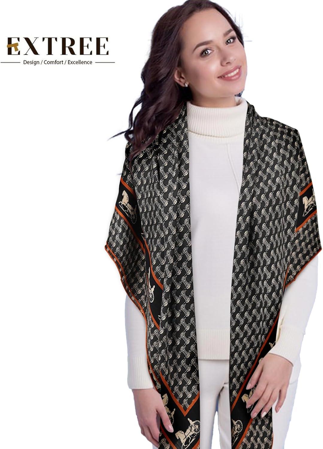 imageEXTREE Womens Travel Scarf Pashmina Shawls and Wraps Winter Warm Square Large Scarves Made of 60 Wool and 40 SilkColor02