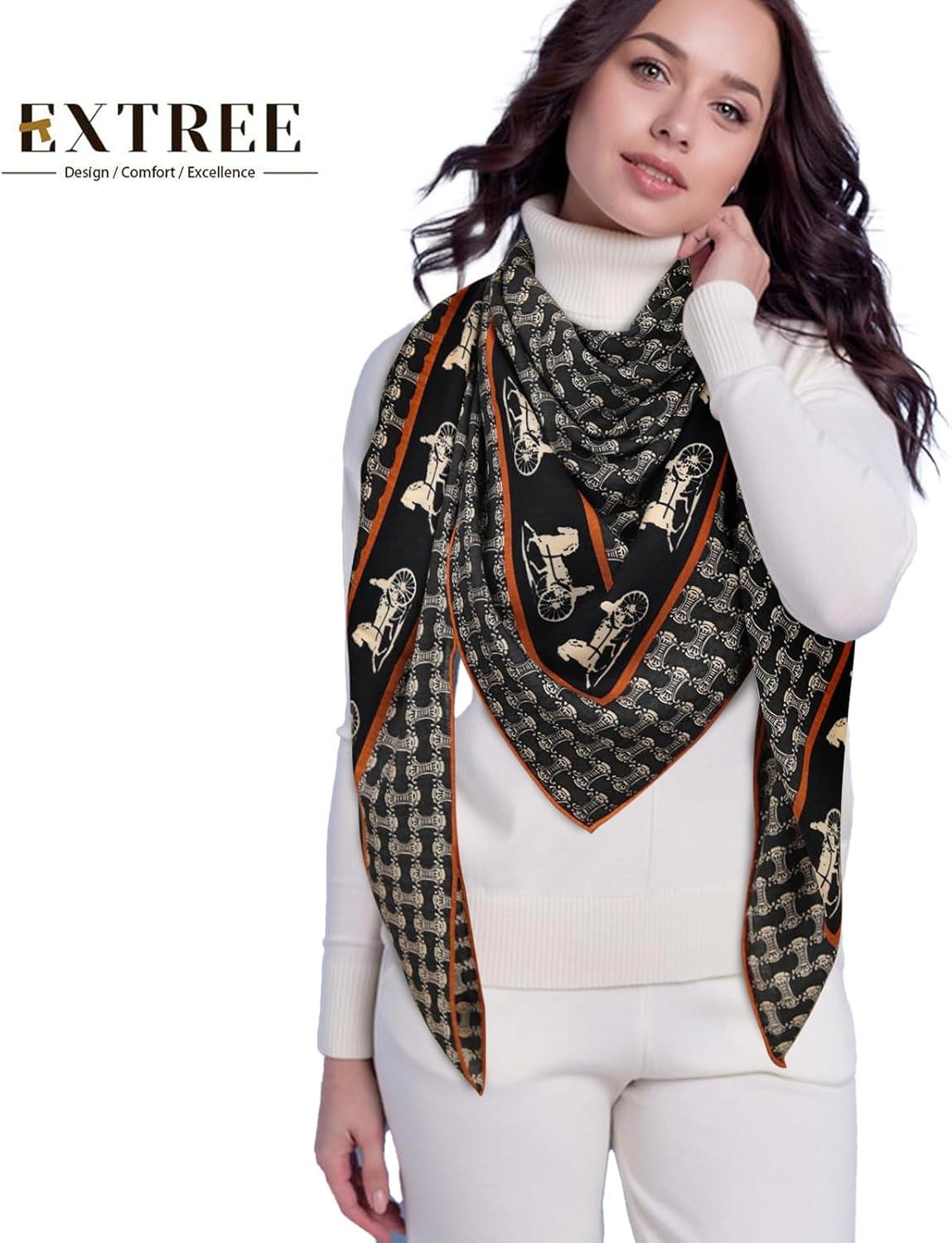 imageEXTREE Womens Travel Scarf Pashmina Shawls and Wraps Winter Warm Square Large Scarves Made of 60 Wool and 40 SilkColor02