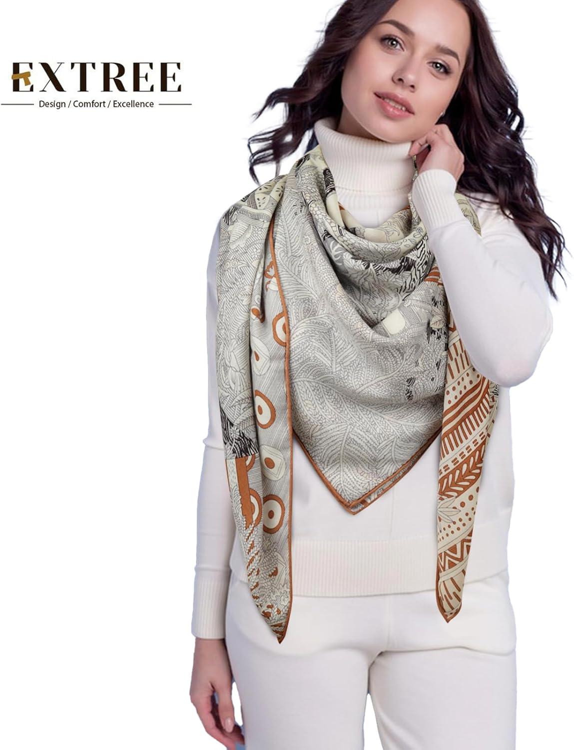 imageEXTREE Womens Travel Scarf Pashmina Shawls and Wraps Winter Warm Square Large Scarves Made of 60 Wool and 40 SilkColor03