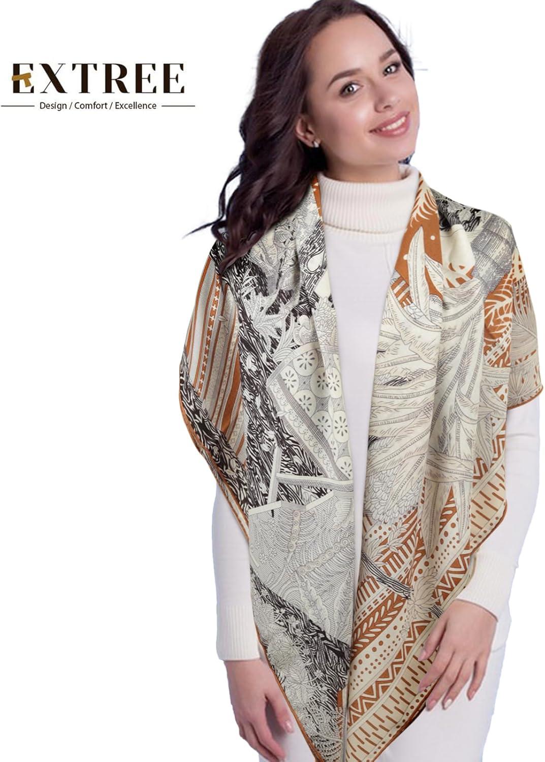 imageEXTREE Womens Travel Scarf Pashmina Shawls and Wraps Winter Warm Square Large Scarves Made of 60 Wool and 40 SilkColor03