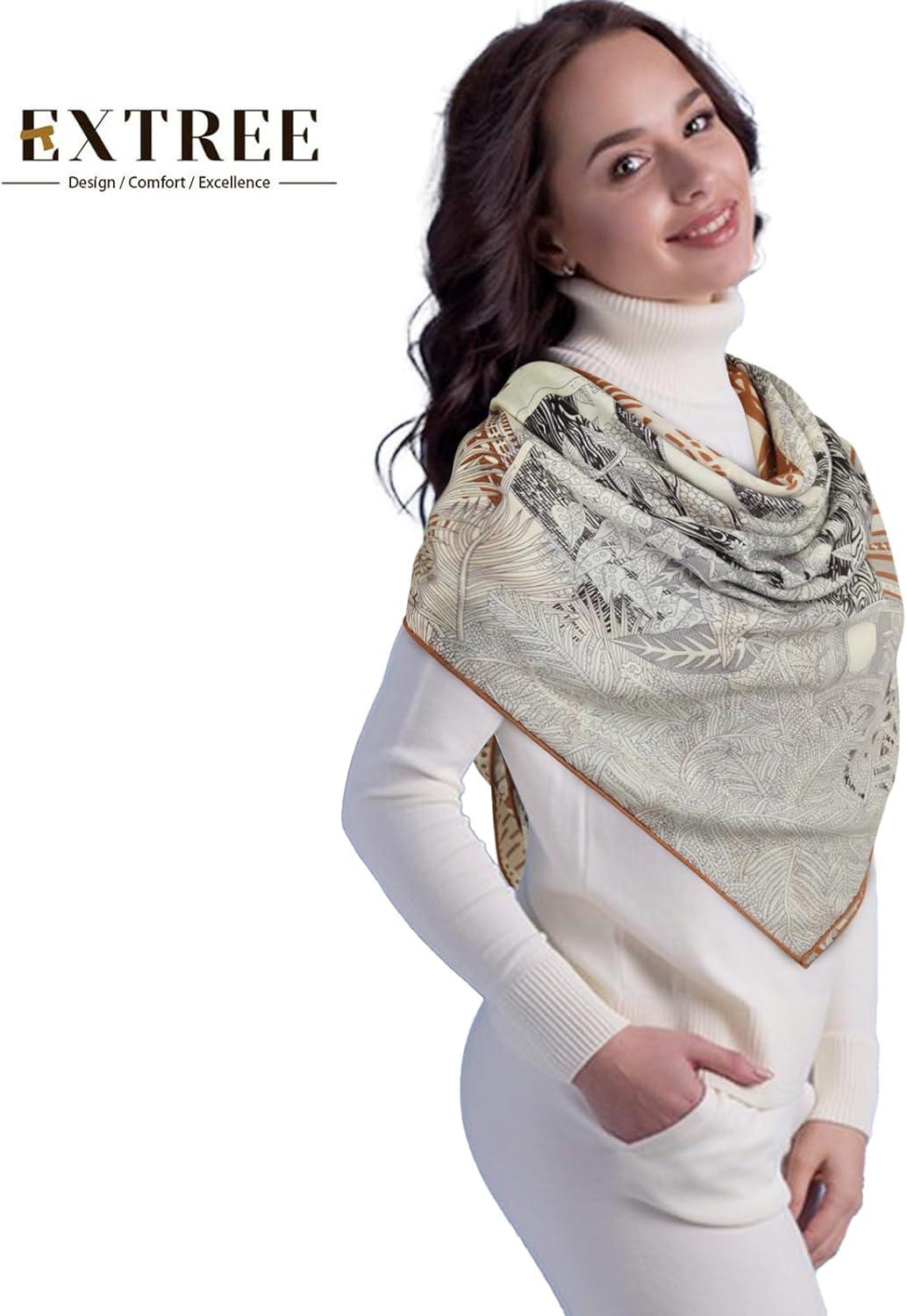 imageEXTREE Womens Travel Scarf Pashmina Shawls and Wraps Winter Warm Square Large Scarves Made of 60 Wool and 40 SilkColor03