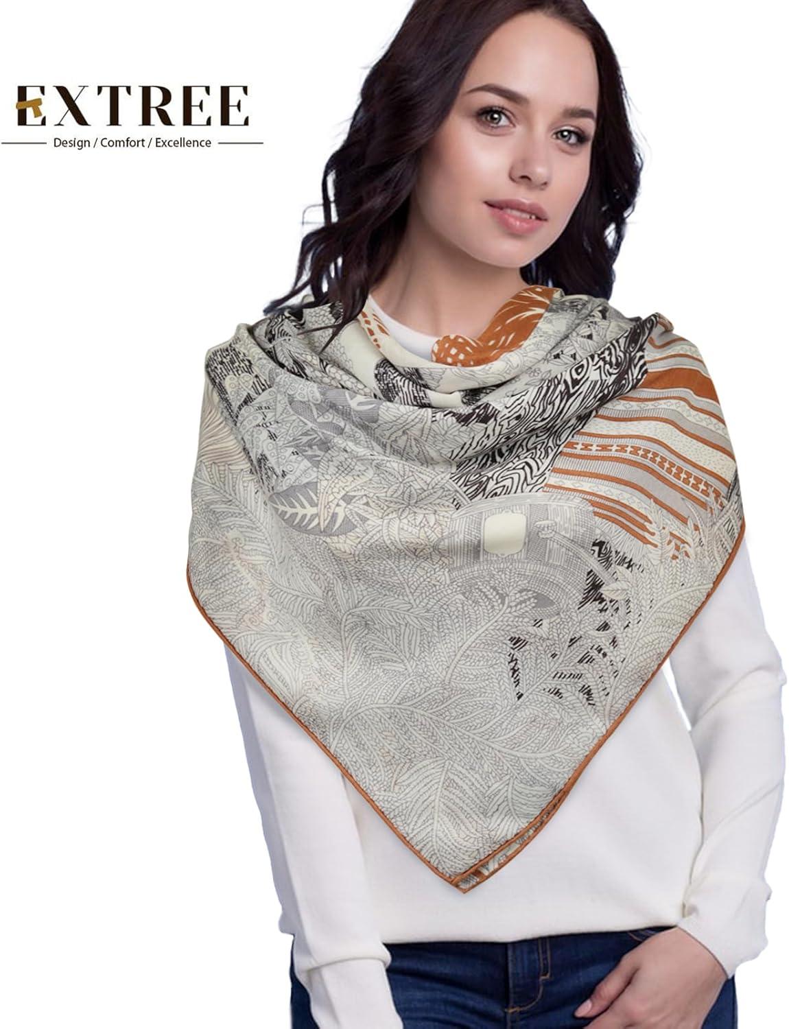 imageEXTREE Womens Travel Scarf Pashmina Shawls and Wraps Winter Warm Square Large Scarves Made of 60 Wool and 40 SilkColor03