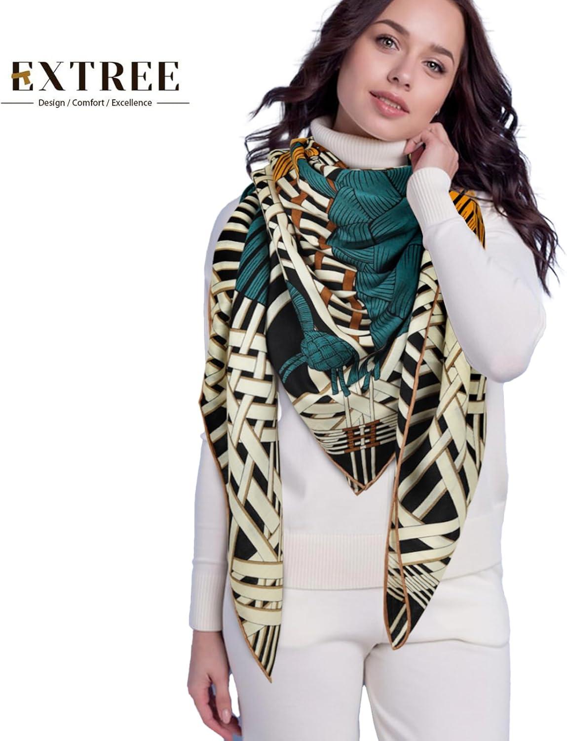 imageEXTREE Womens Travel Scarf Pashmina Shawls and Wraps Winter Warm Square Large Scarves Made of 60 Wool and 40 SilkColor04