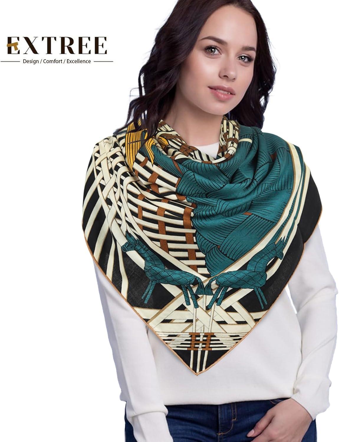 imageEXTREE Womens Travel Scarf Pashmina Shawls and Wraps Winter Warm Square Large Scarves Made of 60 Wool and 40 SilkColor04