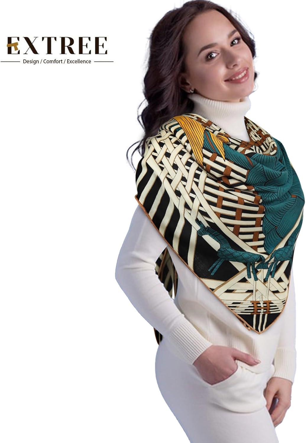 imageEXTREE Womens Travel Scarf Pashmina Shawls and Wraps Winter Warm Square Large Scarves Made of 60 Wool and 40 SilkColor04