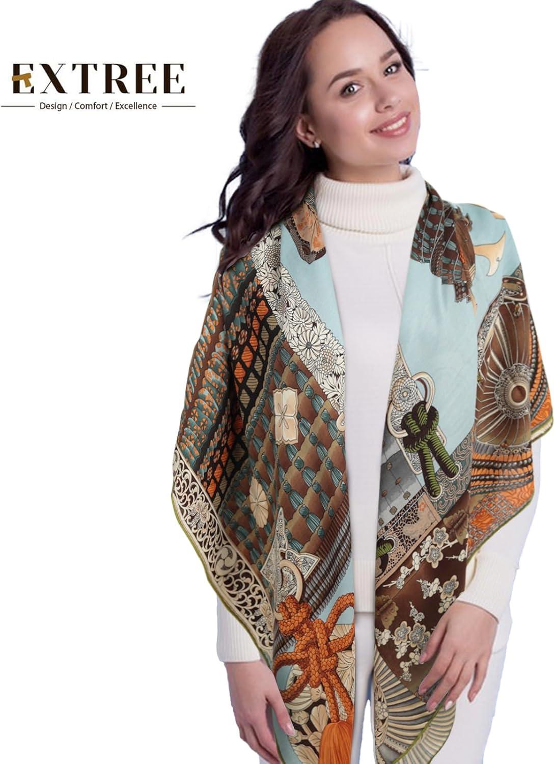 imageEXTREE Womens Travel Scarf Pashmina Shawls and Wraps Winter Warm Square Large Scarves Made of 60 Wool and 40 SilkColor06